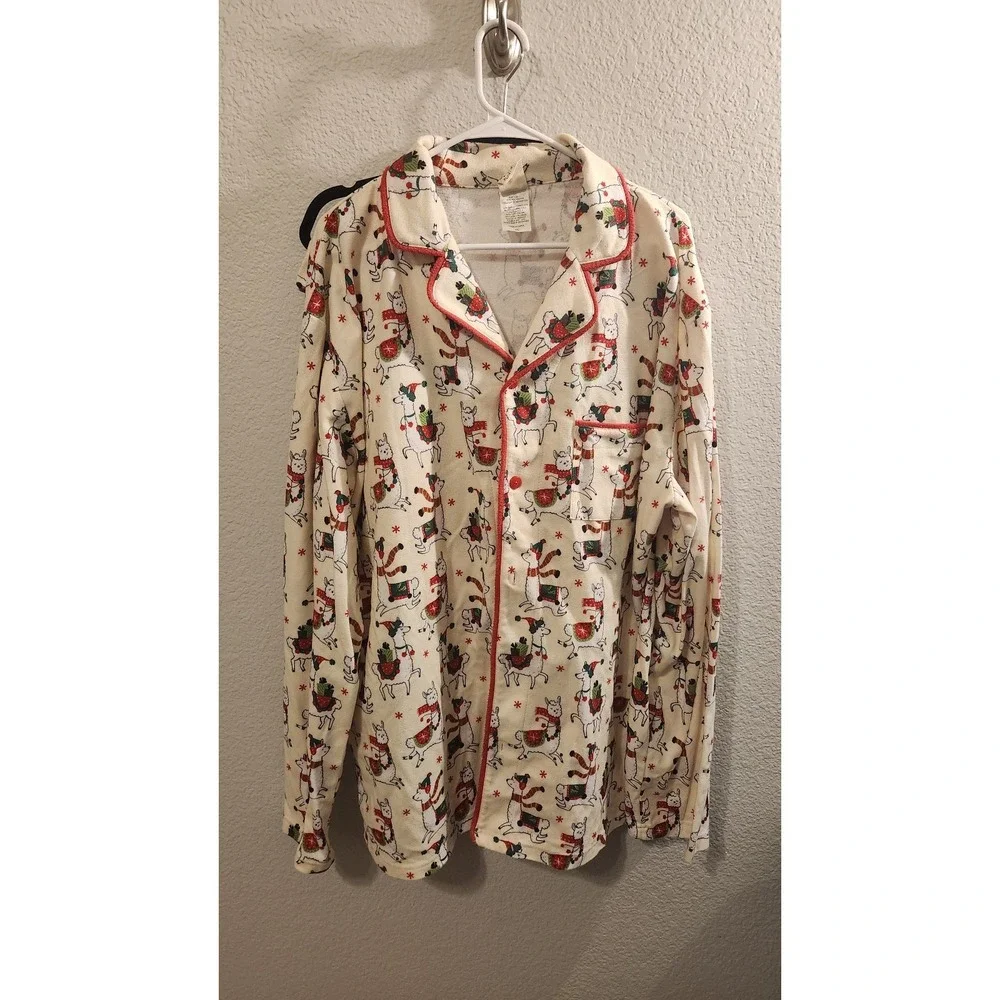 Nite Nite Munki Munki women's LLAMA Pajama Set Cream‎ XXL XX-Large Christmas